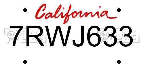 7RWJ633 California License Plate