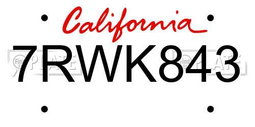 7RWK843 California License Plate