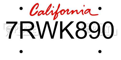 7RWK890 California License Plate