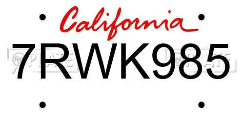 7RWK985 California License Plate