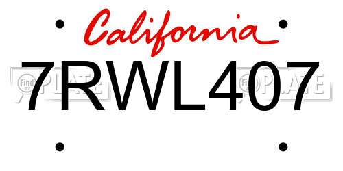 7RWL407 California License Plate