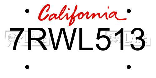 7RWL513 California License Plate