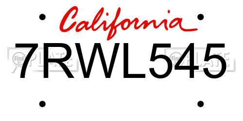 7RWL545 California License Plate