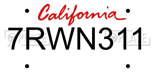 7RWN311 California License Plate