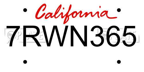 7RWN365 California License Plate