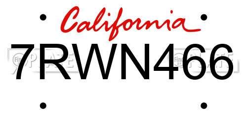 7RWN466 California License Plate