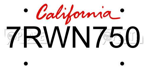 7RWN750 California License Plate