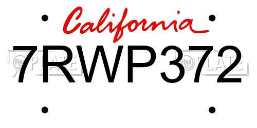 7RWP372 California License Plate