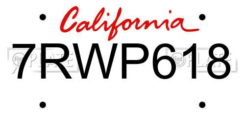 7RWP618 California License Plate