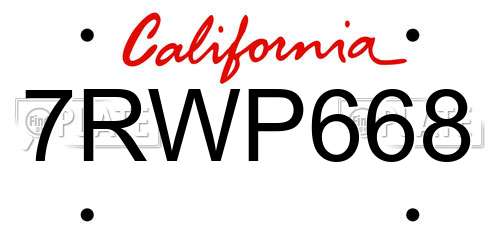 7RWP668 California License Plate