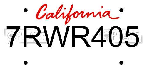 7RWR405 California License Plate