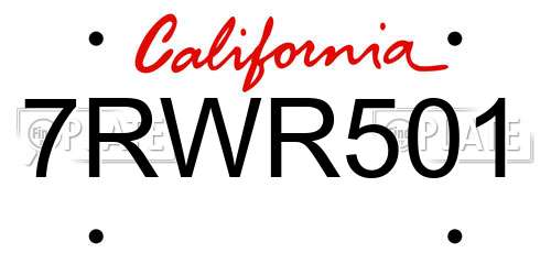 7RWR501 California License Plate