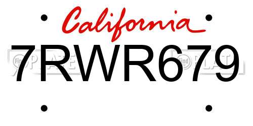 7RWR679 California License Plate