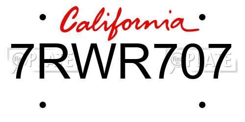 7RWR707 California License Plate