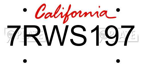 7RWS197 California License Plate