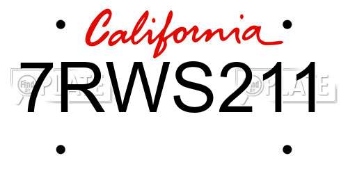 7RWS211 California License Plate
