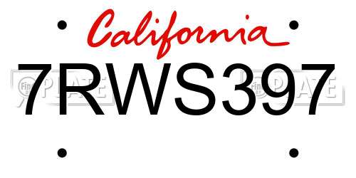 7RWS397 California License Plate