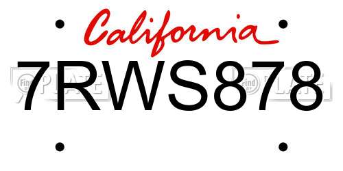 7RWS878 California License Plate