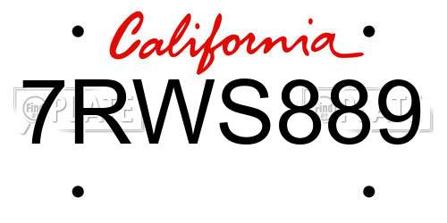 7RWS889 California License Plate