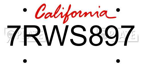 7RWS897 California License Plate
