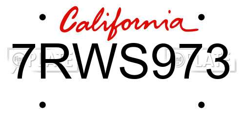 7RWS973 California License Plate