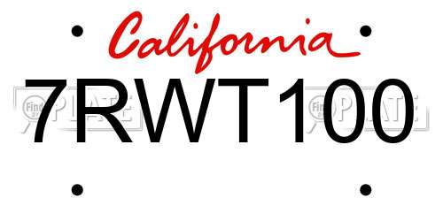 7RWT100 California License Plate