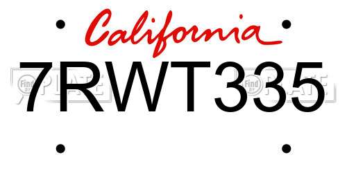 7RWT335 California License Plate