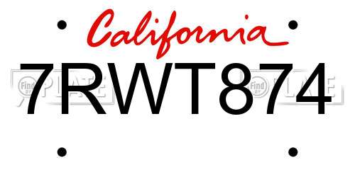 7RWT874 California License Plate