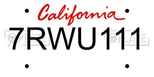 7RWU111 California License Plate