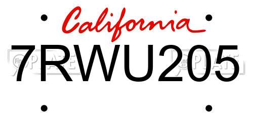 7RWU205 California License Plate