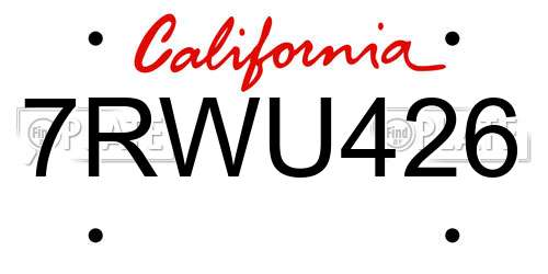 7RWU426 California License Plate