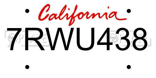 7RWU438 California License Plate