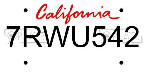 7RWU542 California License Plate