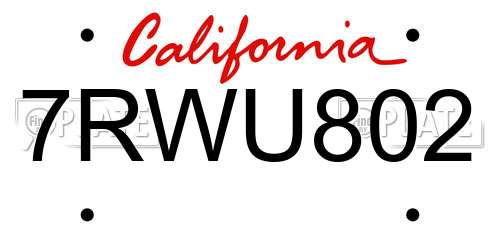 7RWU802 California License Plate