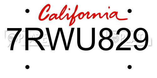 7RWU829 California License Plate