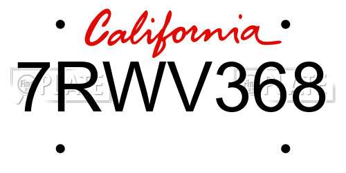 7RWV368 California License Plate