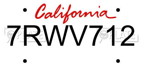 7RWV712 California License Plate
