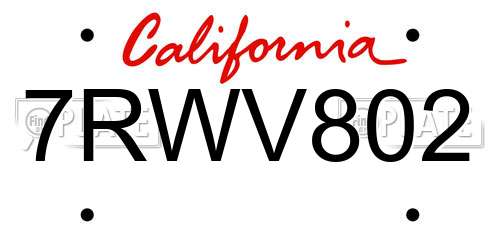 7RWV802 California License Plate