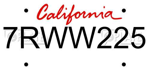 7RWW225 California License Plate