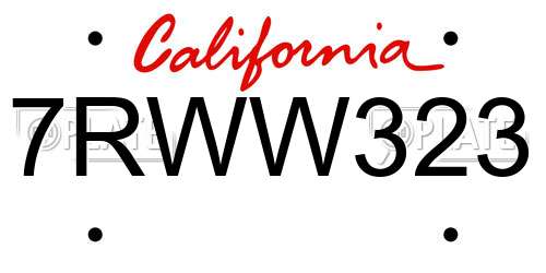 7RWW323 California License Plate