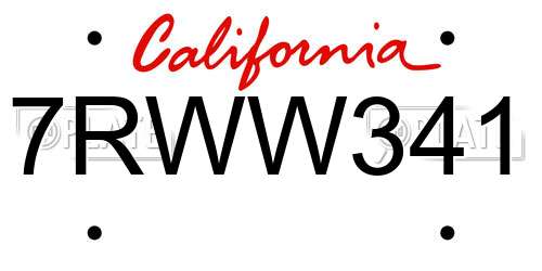 7RWW341 California License Plate