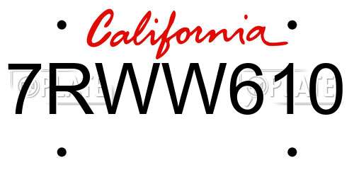 7RWW610 California License Plate
