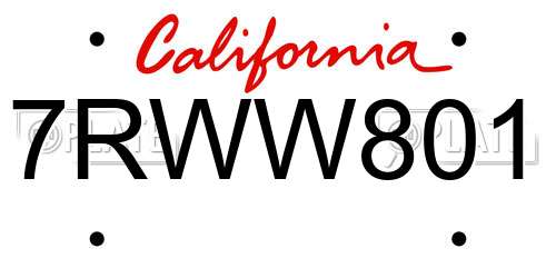7RWW801 California License Plate