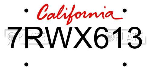 7RWX613 California License Plate