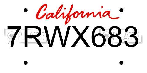 7RWX683 California License Plate