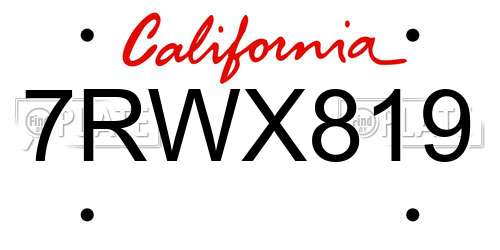 7RWX819 California License Plate