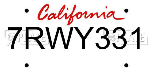 7RWY331 California License Plate