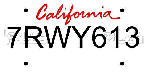 7RWY613 California License Plate