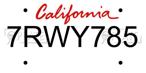 7RWY785 California License Plate