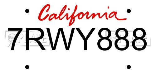 7RWY888 California License Plate